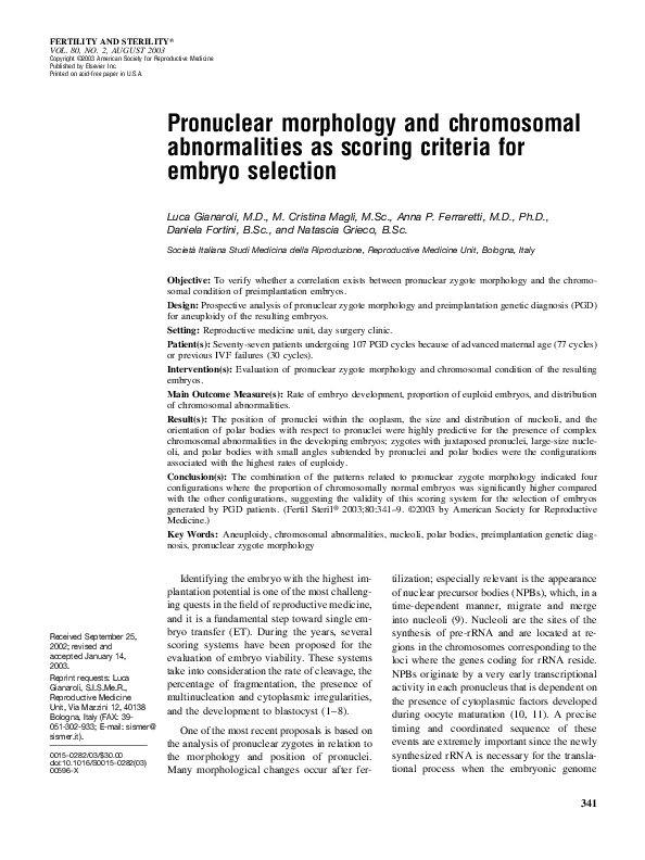 Arguments for embryo screening image