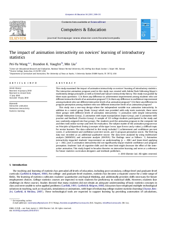 (PDF) The impact of animation interactivity on novices' learning of ...