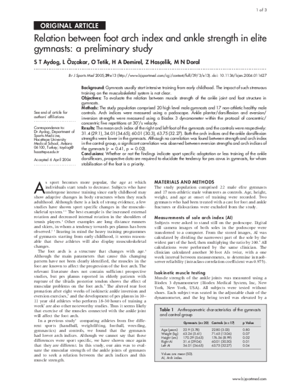 (PDF) Relation between foot arch index and ankle strength in elite ...