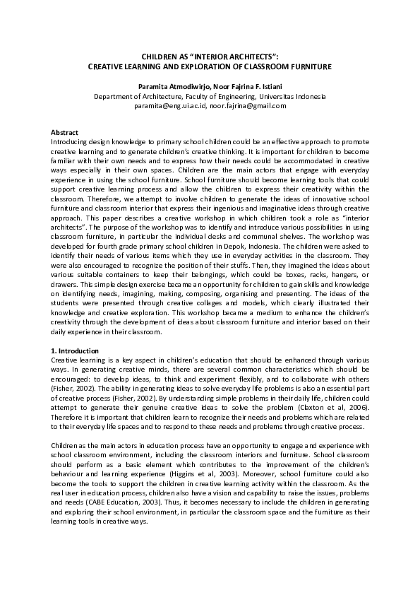 (PDF) CHILDREN AS “INTERIOR ARCHITECTS” CREATIVE LEARNING AND