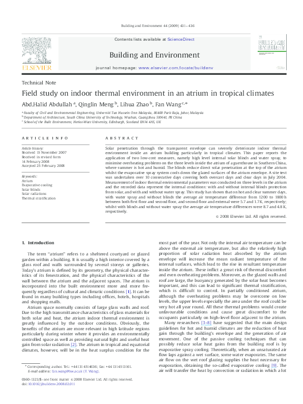 (PDF) Field study on indoor thermal environment in an atrium in ...