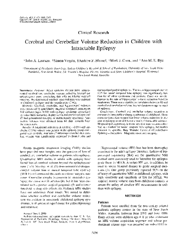 (PDF) Cerebral and Cerebellar Volume Reduction in Children with ...