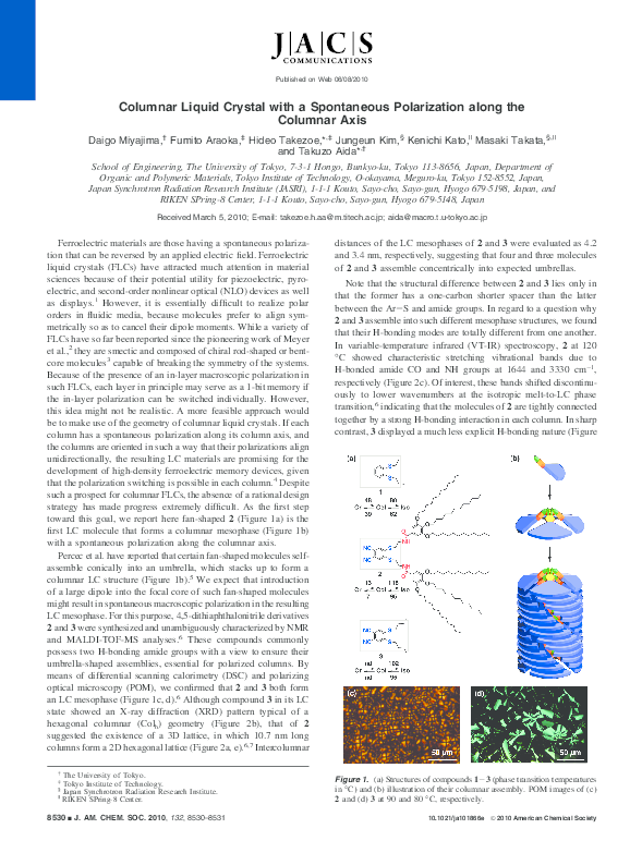 (PDF) Columnar Liquid Crystal with a Spontaneous Polarization along the ...