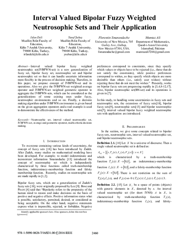 (PDF) Interval Valued Bipolar Fuzzy Weighted Neutrosophic Sets and ...