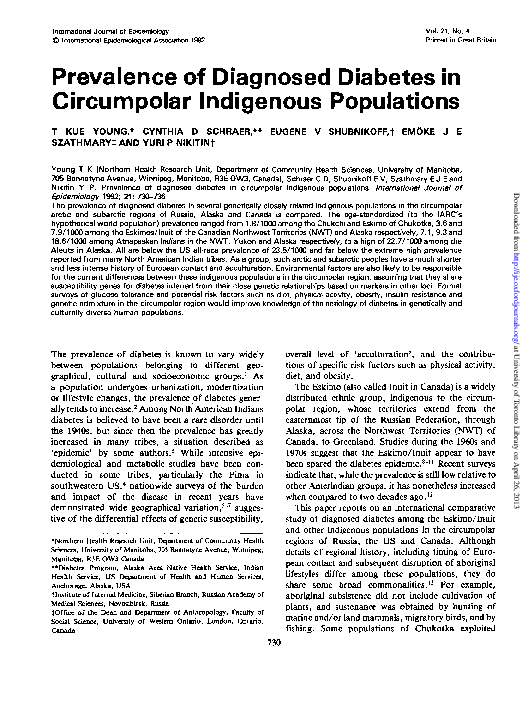 (PDF) Prevalence of Diagnosed Diabetes in Circumpolar Indigenous ...