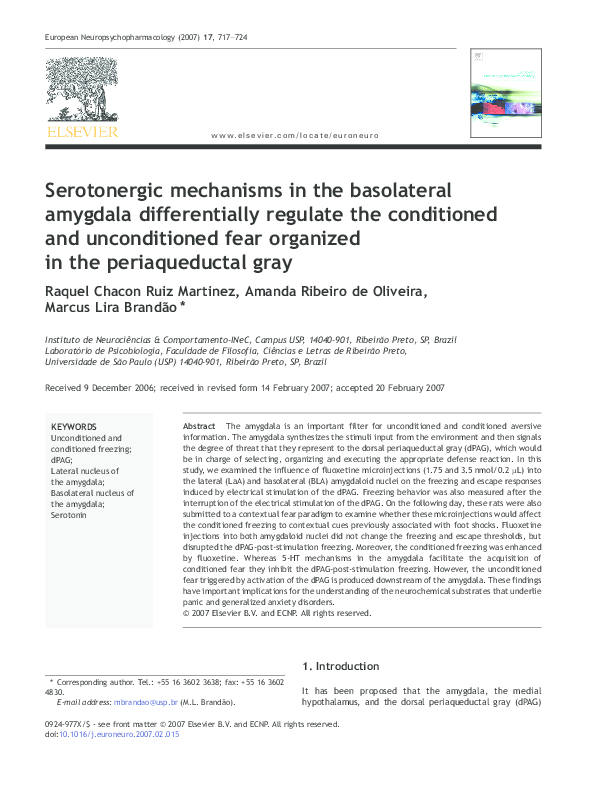 (PDF) Serotonergic mechanisms in the basolateral amygdala ...