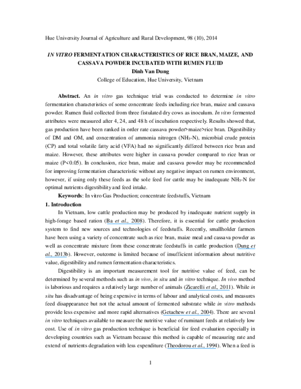 (PDF) In Vitro Fermentation Characteristics of Rice Bran, Maize, and ...