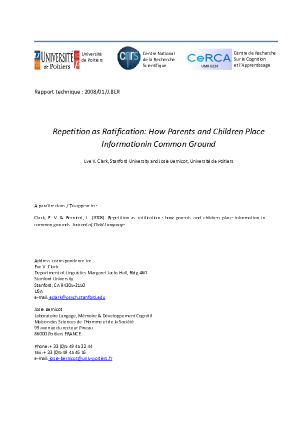 (PDF) Repetition as ratification How parents and children place