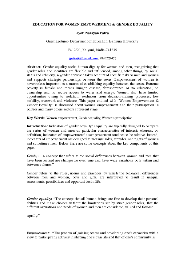 (DOC) EDUCATION FOR WOMEN EMPOWERMENT & GENDER EQUALITY