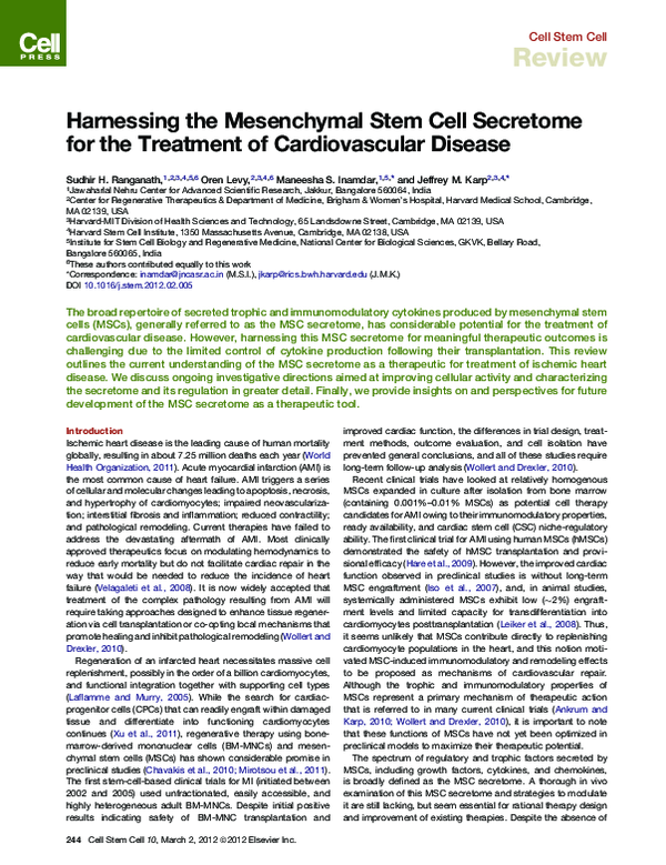 (PDF) Harnessing the Mesenchymal Stem Cell Secretome for the Treatment ...