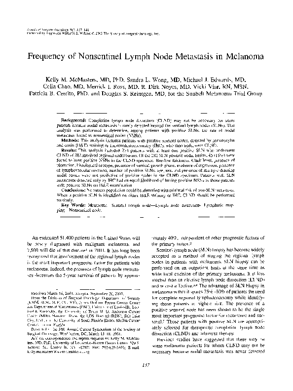  pdf sentinel lymph node mapping in the management of high risk