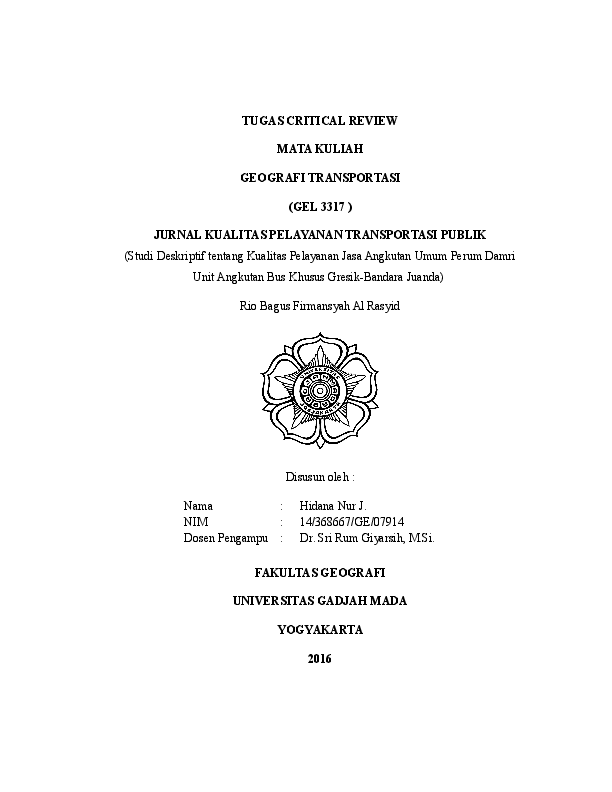 Doc Critical Review Jurnal Kualitas Pelayanan Transportasi Publik Hidana Jannah Academia Edu
