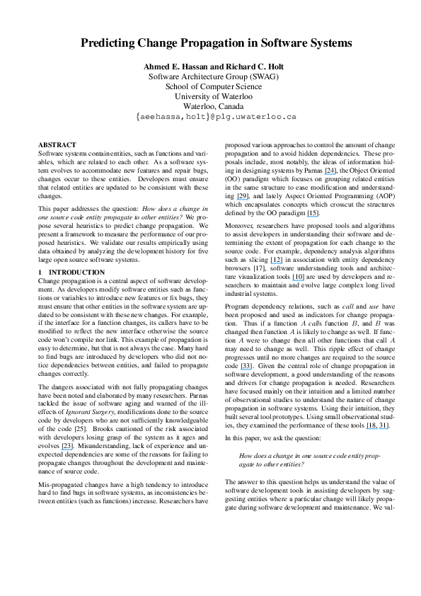 (PDF) Predicting Change Propagation in Software Systems