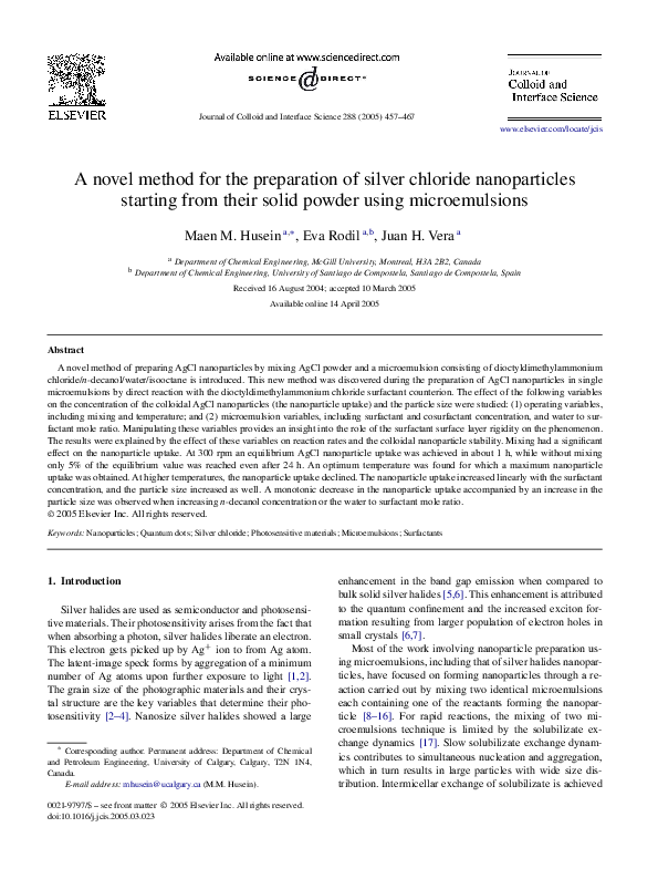 (PDF) A novel method for the preparation of silver chloride ...