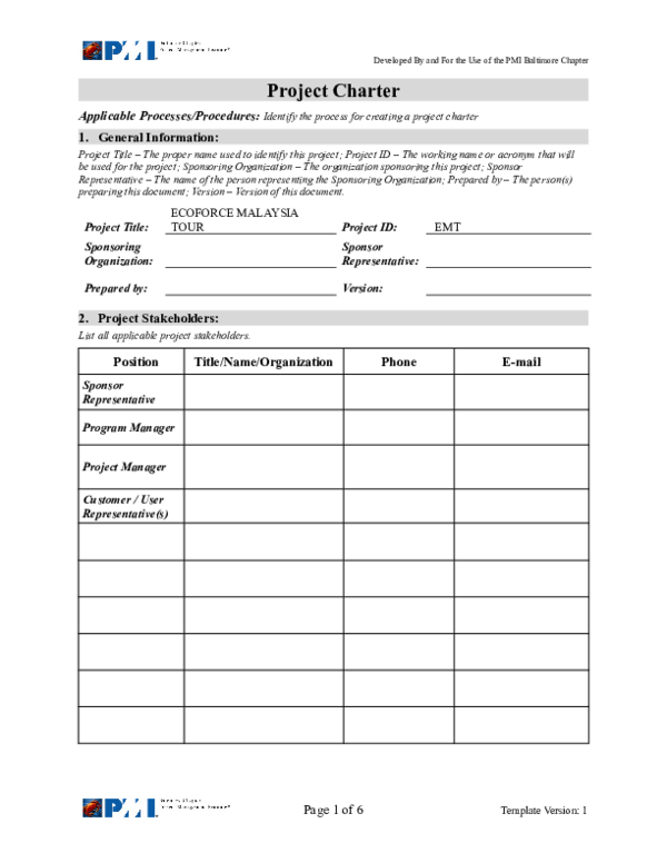 (DOC) Project Charter Template
