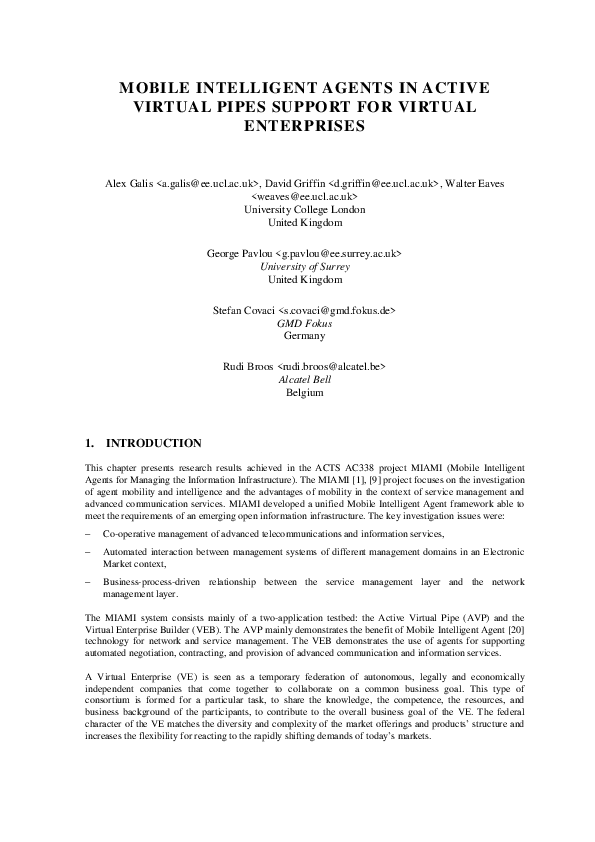 (PDF) MOBILE INTELLIGENT AGENTS IN ACTIVE VIRTUAL PIPES SUPPORT FOR ...