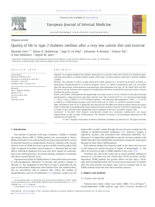 (PDF) Quality of life in type 2 diabetes mellitus after a very low ...