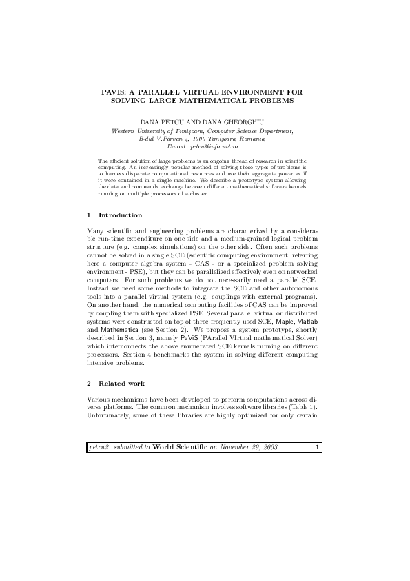 (PDF) PAVIS: A PARALLEL VIRTUAL ENVIRONMENT FOR SOLVING LARGE ...