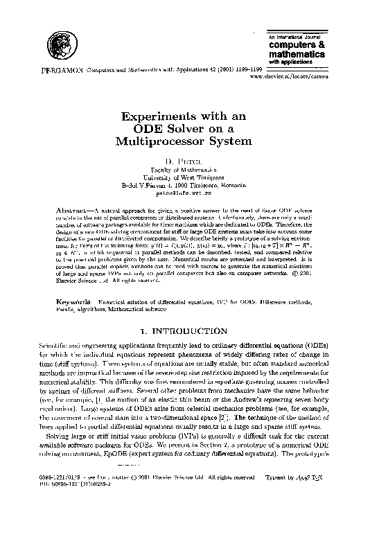 (PDF) Experiments with an ODE solver on a multiprocessor system