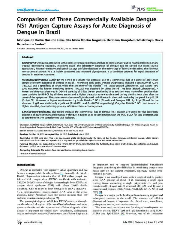 (PDF) Comparison of Three Commercially Available Dengue NS1 Antigen ...