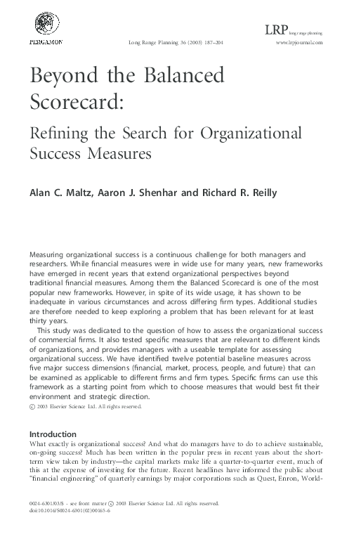 (PDF) Beyond the Balanced Scorecard