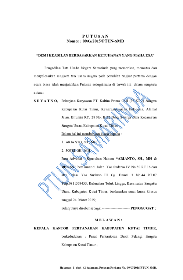 (PDF) PUTUSAN 09 G 2015 PTUN SMD  Richo Pramudio  Academia.edu