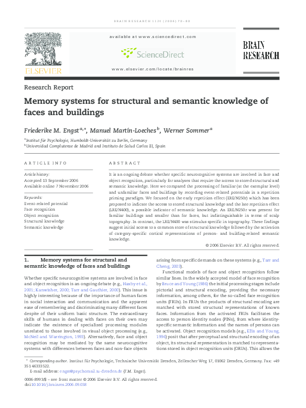 (PDF) Memory systems for structural and semantic knowledge of faces and ...