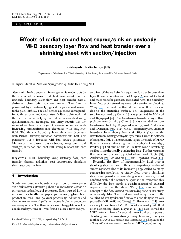 (PDF) Effects of radiation and heat source/sink on unsteady MHD ...