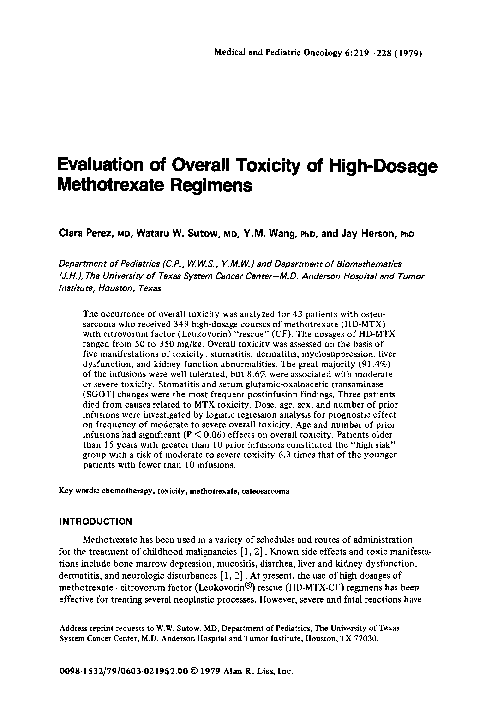(PDF) Evaluation of overall toxicity of high-dosage methotrexate regimens