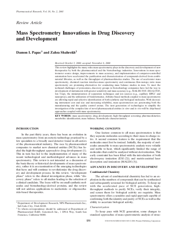 (PDF) Mass spectrometry innovations in drug discovery and development