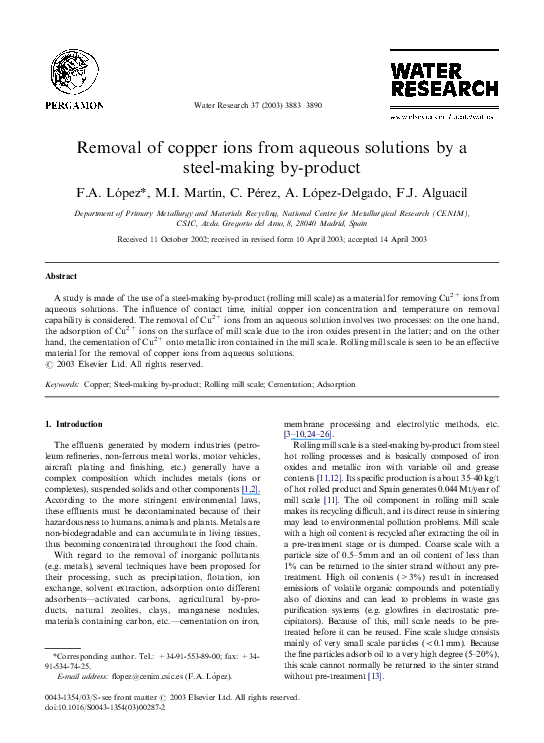 (PDF) Removal of copper ions from aqueous solutions by a steel-making ...