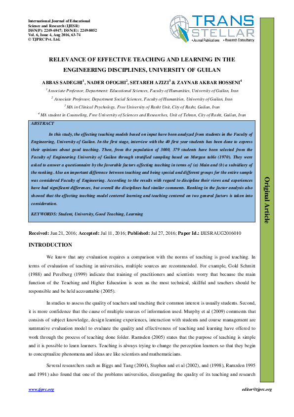 (PDF) RELEVANCE OF EFFECTIVE TEACHING AND LEARNING IN THE ENGINEERING ...