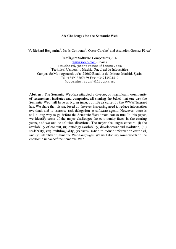 (PDF) Six Challenges for the Semantic Web