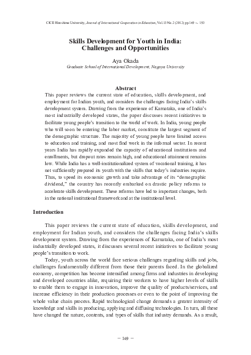 (PDF) Skills Development for Youth in India: Challenges and Opportunities