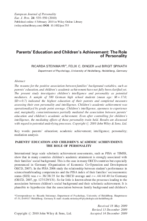 (PDF) Parents' education and children's achievement: The role of ...