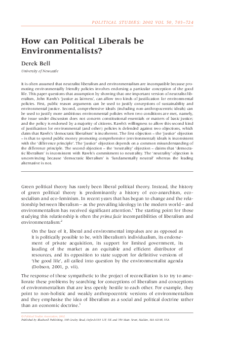 (PDF) How can Political Liberals be Environmentalists