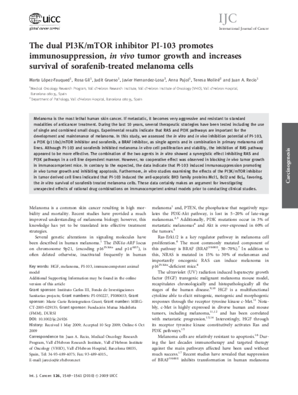 (PDF) The dual PI3K/mTOR inhibitor PI-103 promotes immunosupression, in ...