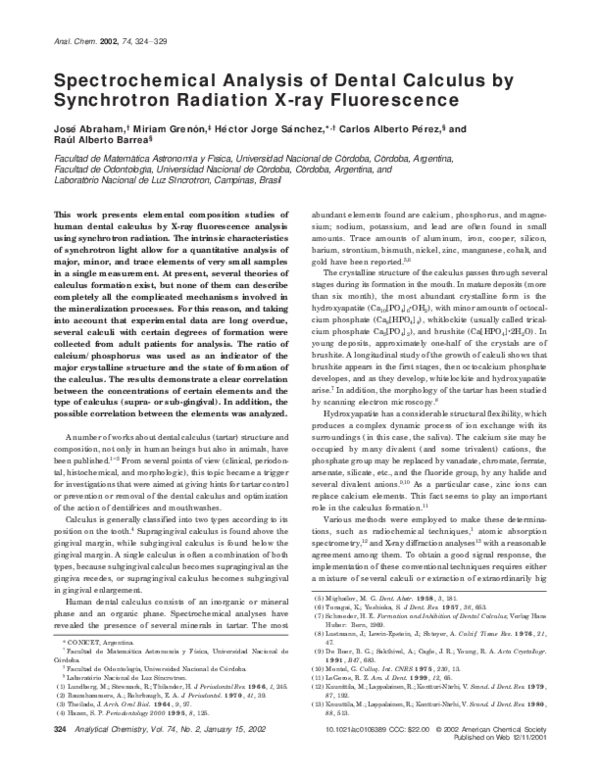 (PDF) Spectrochemical Analysis of Dental Calculus by Synchrotron Radiation Xray Fluorescence