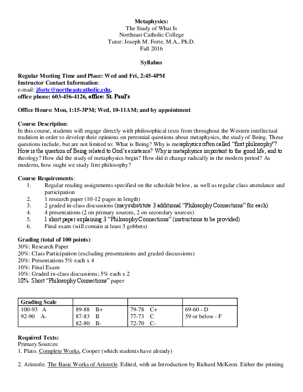 (PDF) Metaphysics Syllabus