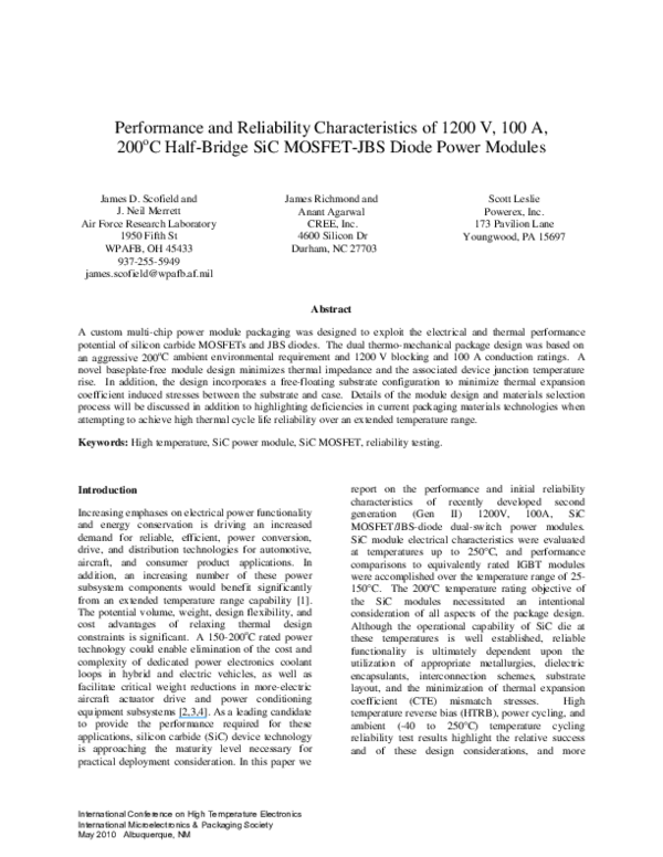 (PDF) Performance and Reliability Characteristics of 1200 V, 100 A, 200 ...
