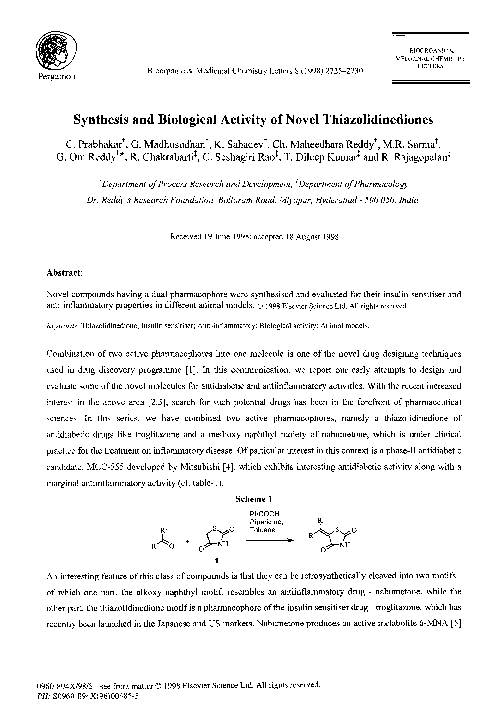 (PDF) Synthesis and biological activity of novel thiazolidinediones