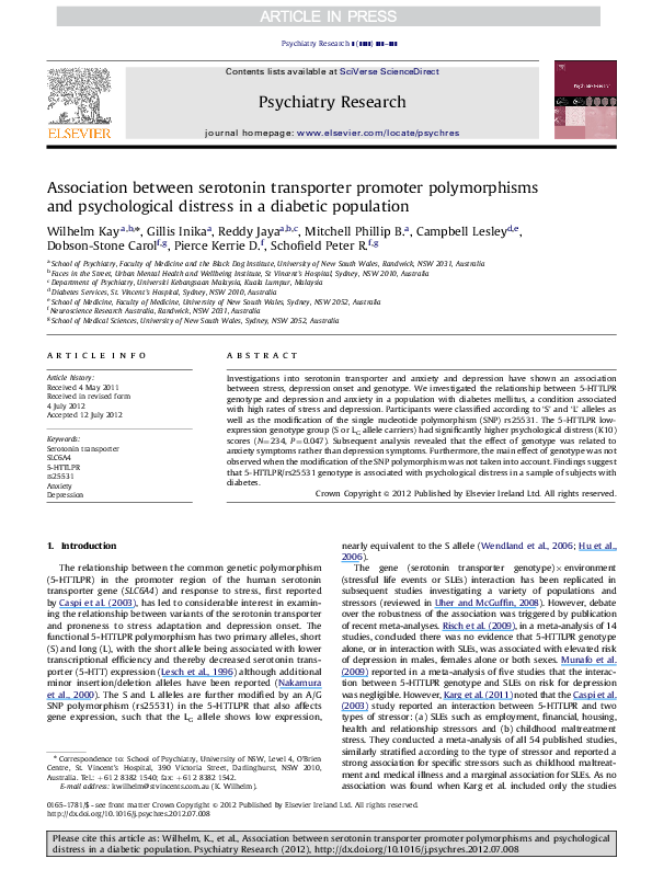 (PDF) Association between the serotonin transporter promoter ...