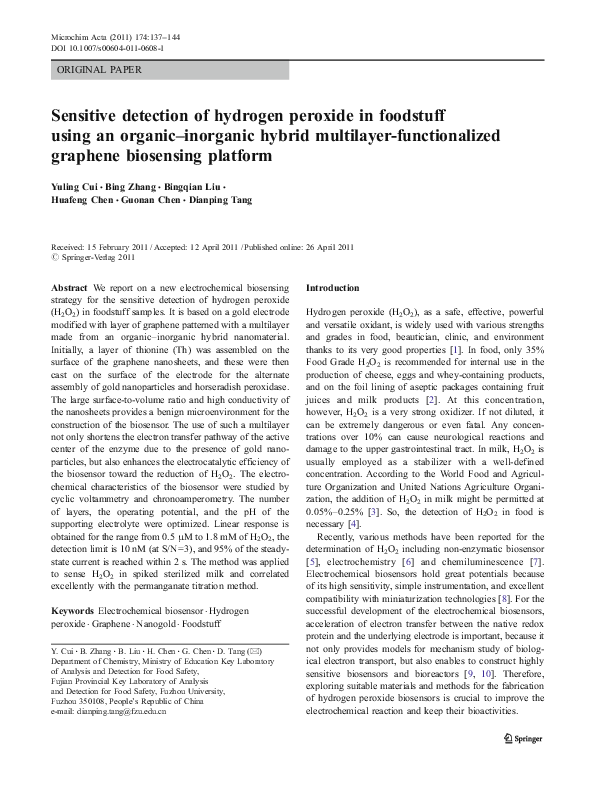 (PDF) Sensitive detection of hydrogen peroxide in foodstuff using an ...