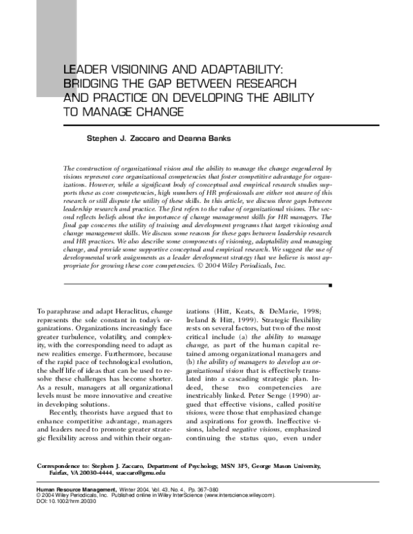 (PDF) Leader visioning and adaptability: Bridging the gap between ...