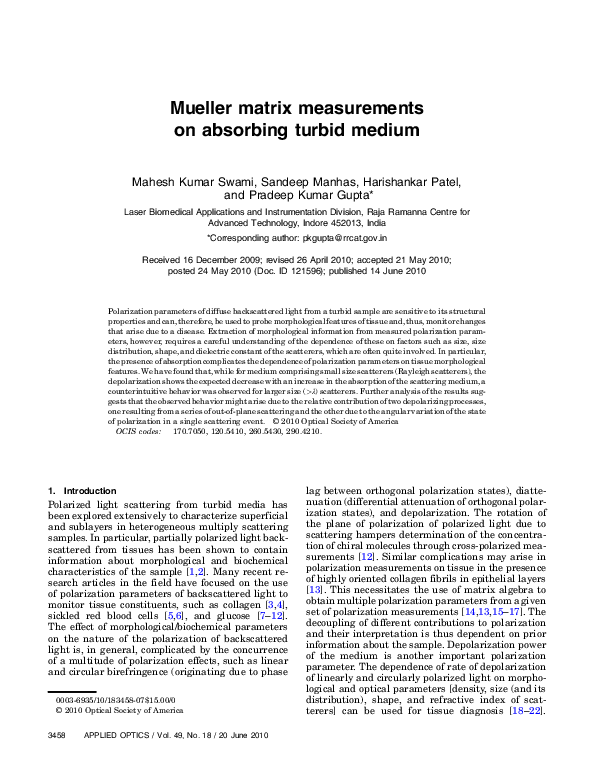 (PDF) Mueller matrix measurements on absorbing turbid medium