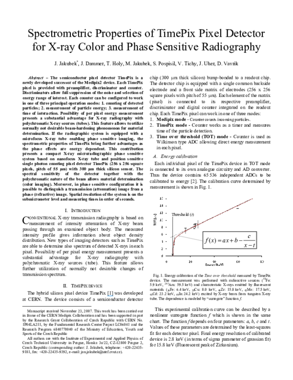 (PDF) Spectrometric properties of TimePix pixel detector for X-ray ...