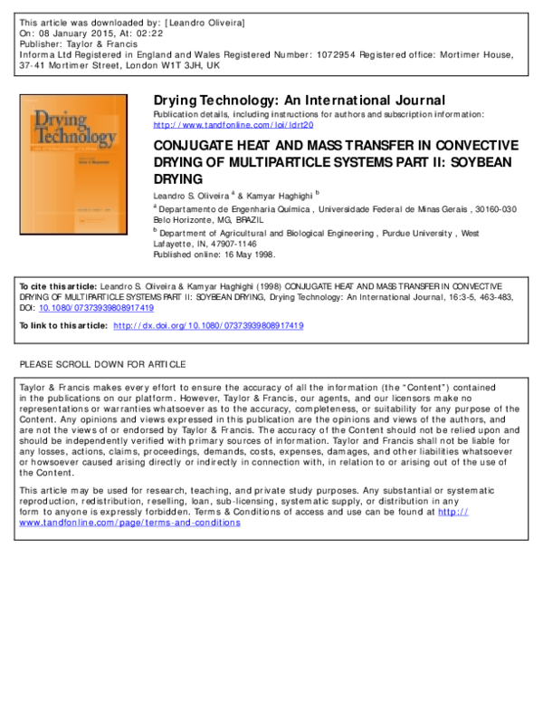 (PDF) Conjugate Heat and Mass Transfer in Convective Drying of Porous Media