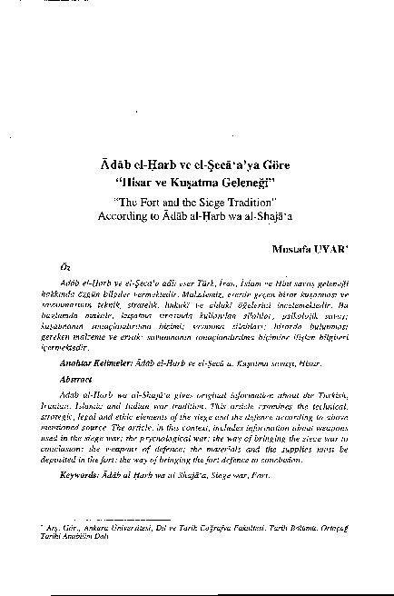 Pdf Adab El Harb Ve Secaaya Gore Hisar Ve Kusatma Gelenegi Mustafa Uyar Pdf Bilal Hayri Dogan Academia Edu