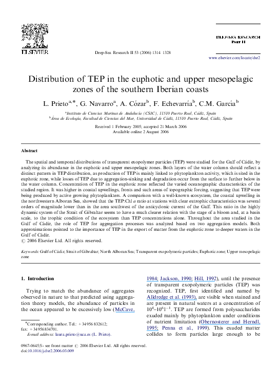 (PDF) Distribution of TEP in the euphotic and upper mesopelagic zones ...