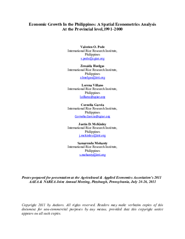 (PDF) Economic Growth in the Philippines: A Spatial Econometrics ...